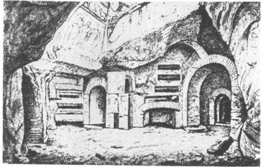 Римские катакомбы. Внутренний вид комнаты в катакомбах св. Цецилии.