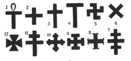 Разные виды креста: 1) древнеегипетский крест с петлей; 2) греческий; 3) латинский;