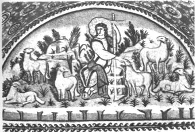 Добрый пастырь. Мозаика в равеннской церкви св. Назария и св. Цельсия, построенной
