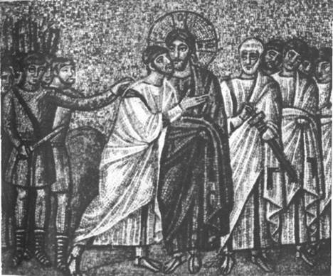 Поцелуй Иуды. Мозаика в равеннской церкви св. Апполинария Нового.