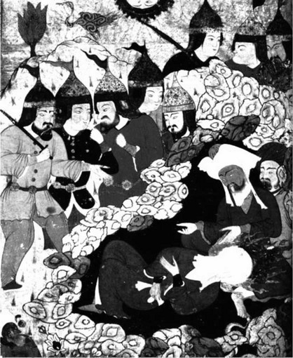 Мухаммад и Абу Бакр в пещере. Миниатюра. Турция (XVII в.).